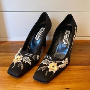 Moschino Vintage Black Heels with Floral Details